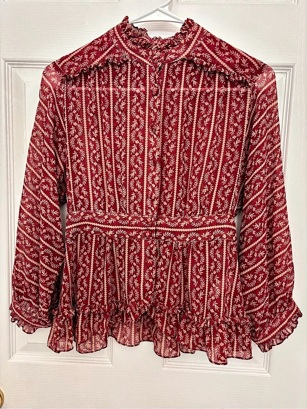 Nanette Lepore Floral Ruffle Blouse in Red & Cream Size 6 Like New